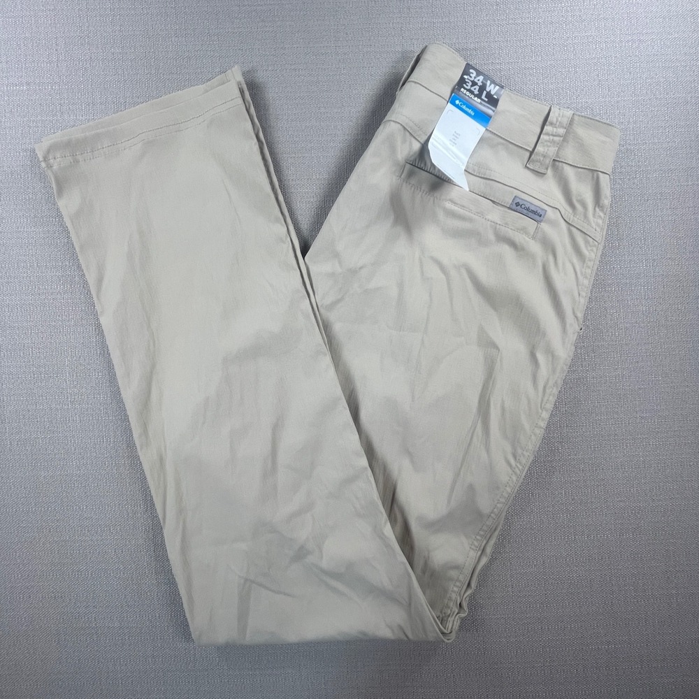 Columbia Kestrel Trail II Stretch Pants Mens 34x34 Tan Omni-Shield Hiking NWT